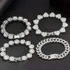 Iced Out Pink Cuban Bracelet for Women Hip Hop Gold Silver Color Crystal Heart Circle Square Bracelet 4Pcs Set Jewelry Gift