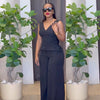 Two Piece Sets Women Pant Set Sleeveless V Neck Casual Pants Y2k Tops Wide Leg Long Pants High Waist Elegant Party Streetwear