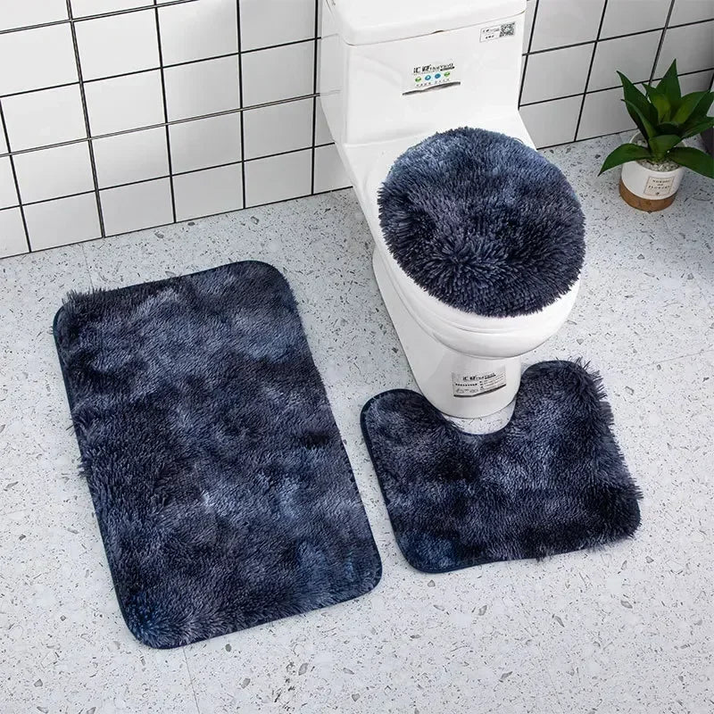 3pcs Bathroom Mat Set for Bathroom Silk Tie-Dye Toilet Soft Non Slip Rug Shower Carpets Toilet Lid Cover Floor Mats for Hallway