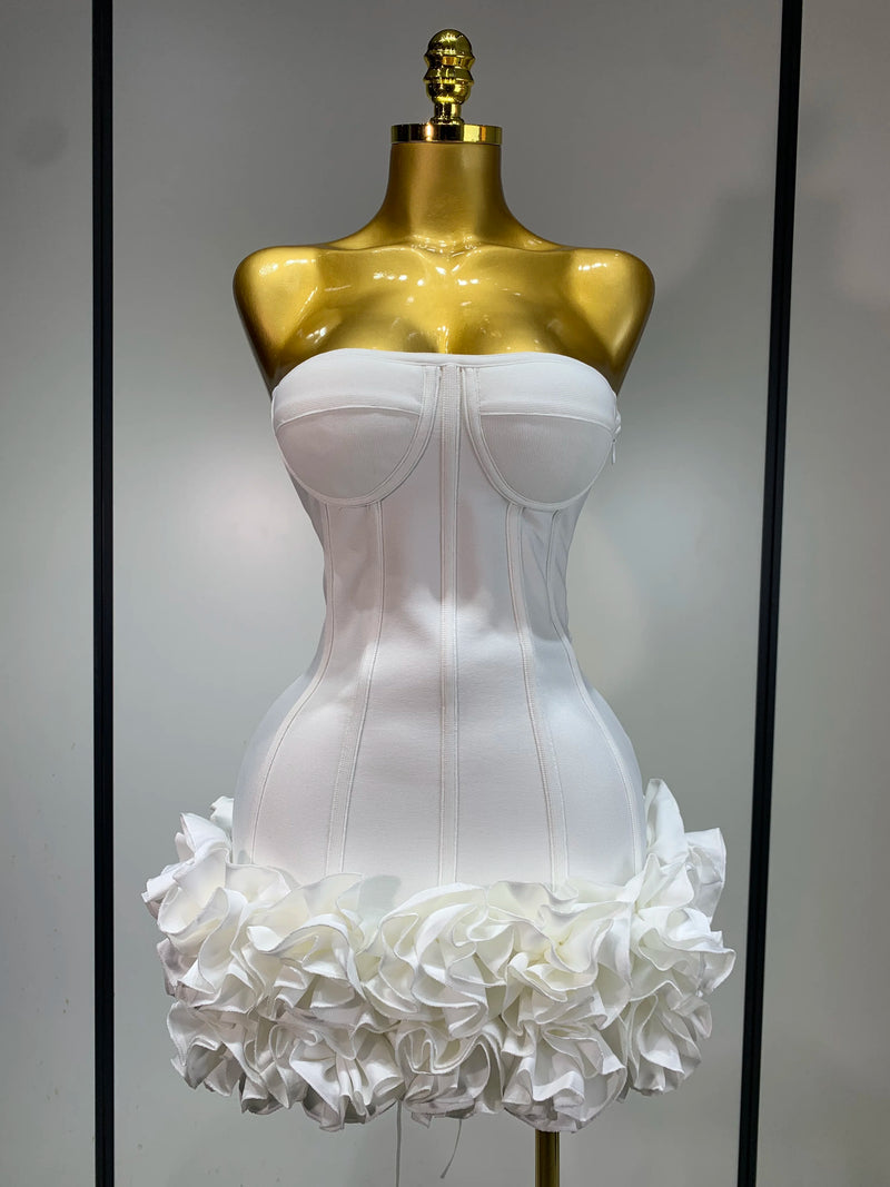 Women Sexy Strapless Flower Prom Gown Mini Dress Celebrity Red Carpet Fashion Evening Party Celebrate Birthday Club Dresses