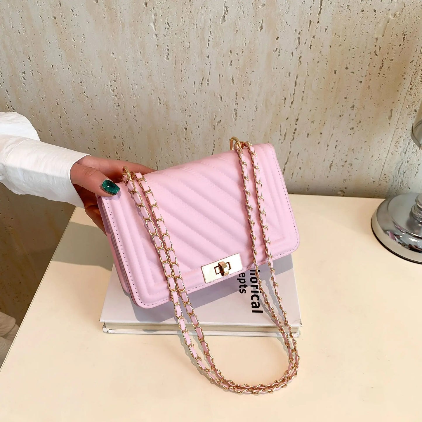 Fashionable Mini Quilted Embossed Chain Shoulder Bag Simple And Versatile Diagonal Crossbody Bag For Women Square Handbag