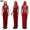 HLJ Sexy Deep V Perspective Sequin Hooded Bodycon Party Club Dresses Women Backless Sleeveless Slim Vestidos Fashion Clothing