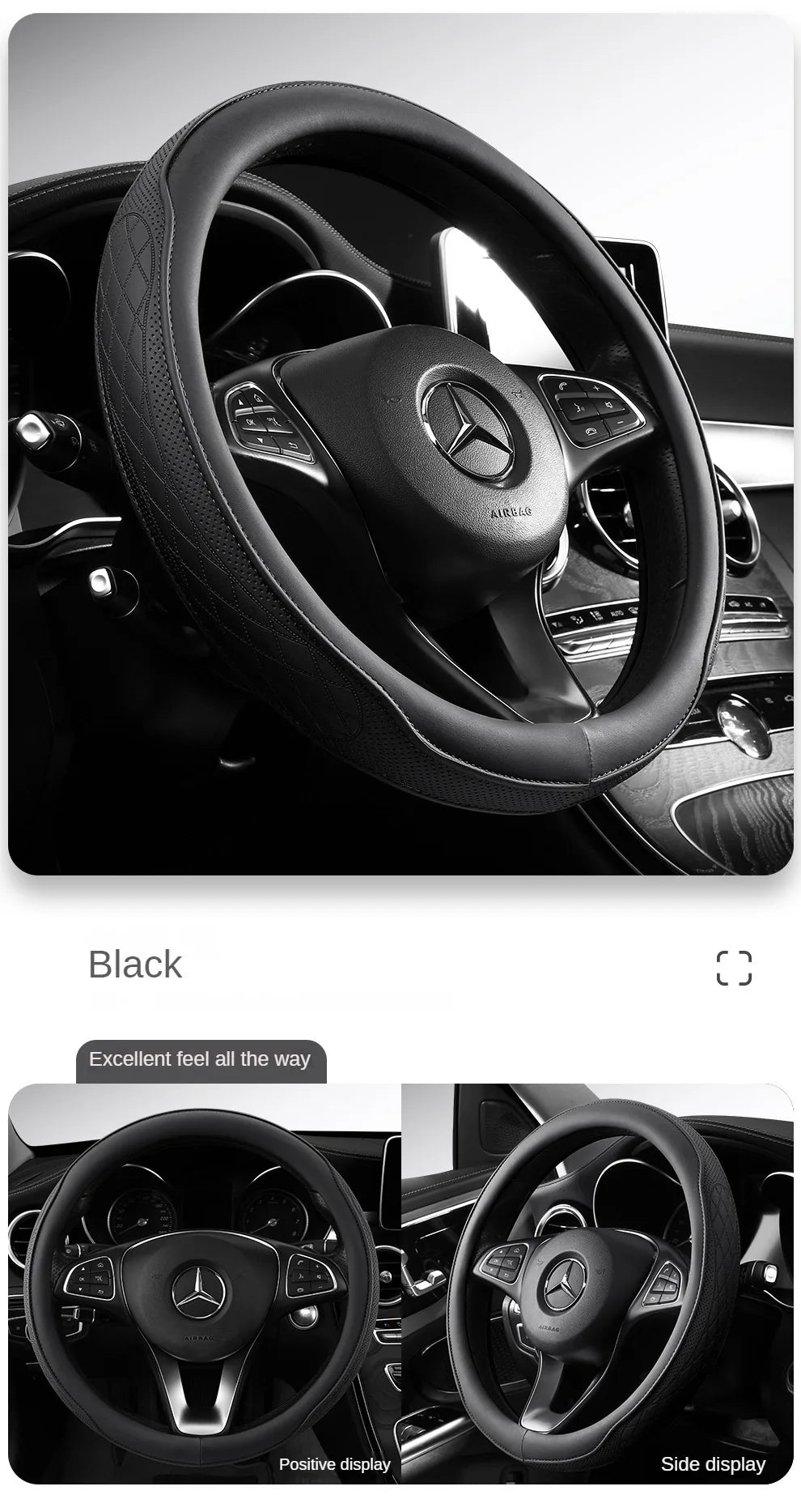Napa Leather Perforated Patchwork Car Steering Wheel Cover, Non-slip, Breathable, Universal 15 Inch (Approx. 38.1cm)