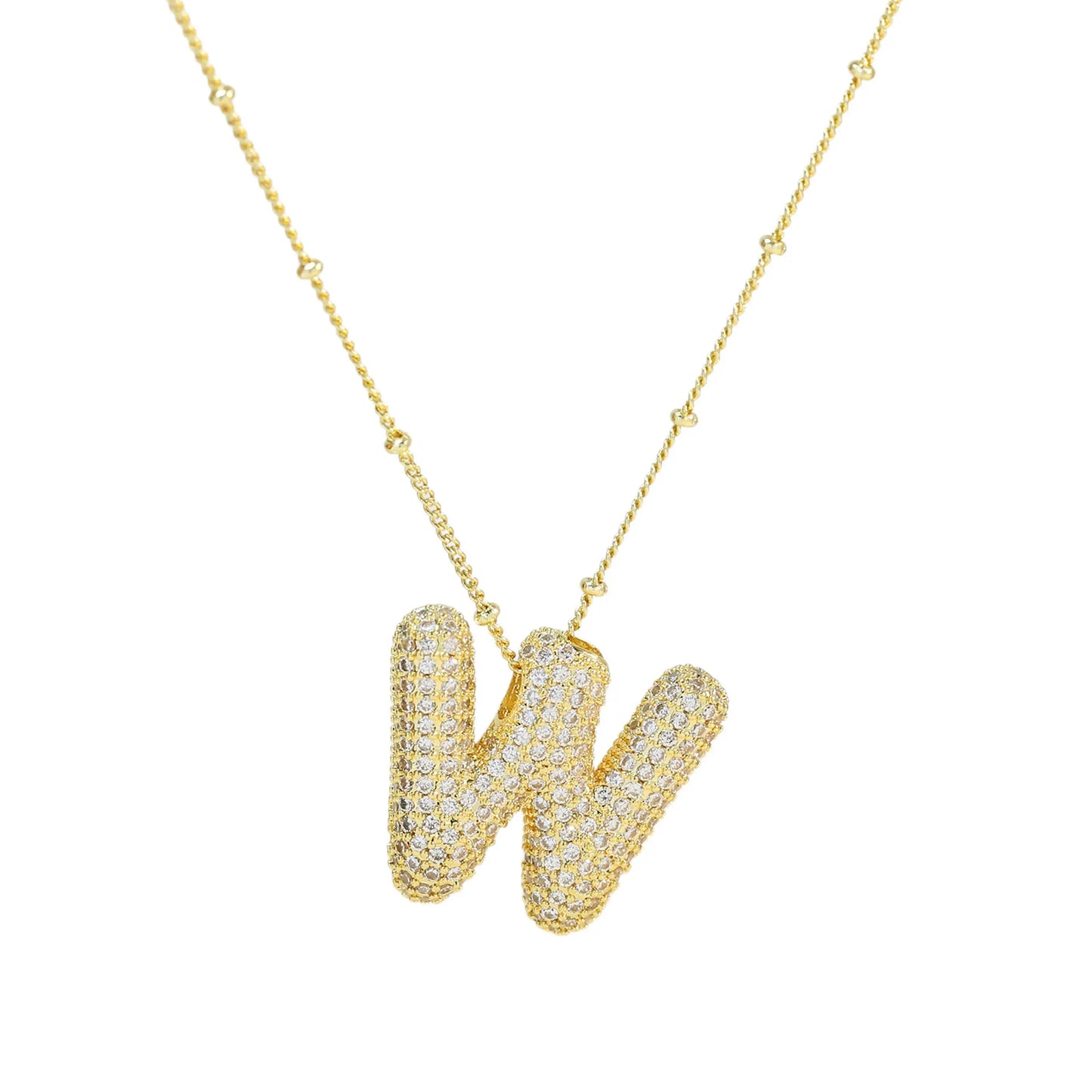 Cubic Zirconia Gold Plated  Bubble Alphabet Letter Necklace Monogram Necklace Balloon Initial Necklace Gifts for Women Girls