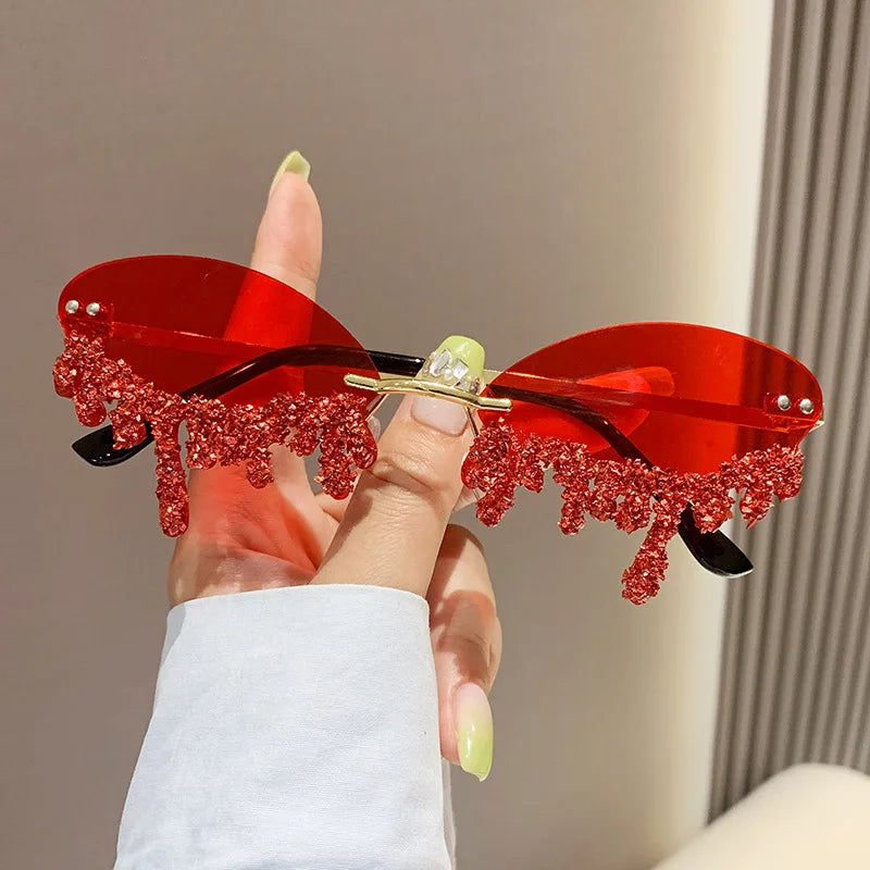 Diamond Rimless Sunglasses Women Luxury Brand Rhinestone Sun Glasses Ladies Sexy Tear Shape Punk Party Eyewear gafas de sol