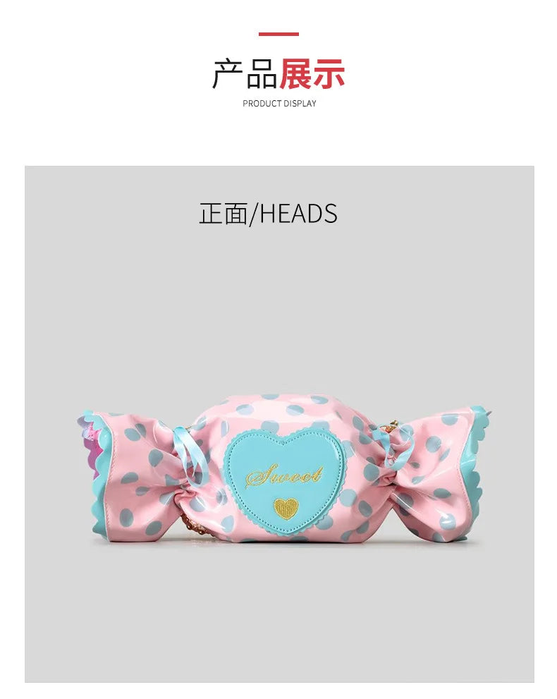 Cute Candy Design Crossbody Bag for Women Creative Funny Shoulder Bags Colorful Pvc Bag for Girls Harajuku Love Hearts Purses