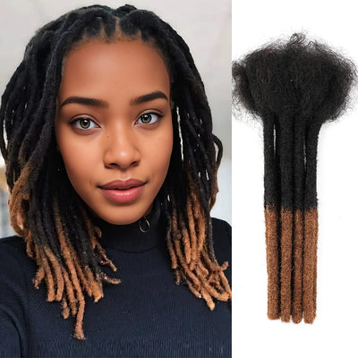 0.6cm Thickness 6-24 Inches 10 Stands Pacs Dreadlocks Human Hair Extensions for Women Ombre Brown Loc Extension can be Dyed