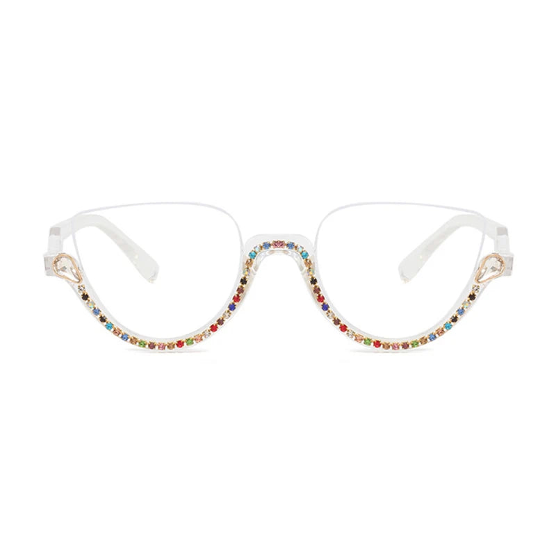 Vintage Half Frame Diamond Anti Blue Light Optical Glasses Frames Brand Designer Women Fashion Cat Eye Computer Eyeglasses