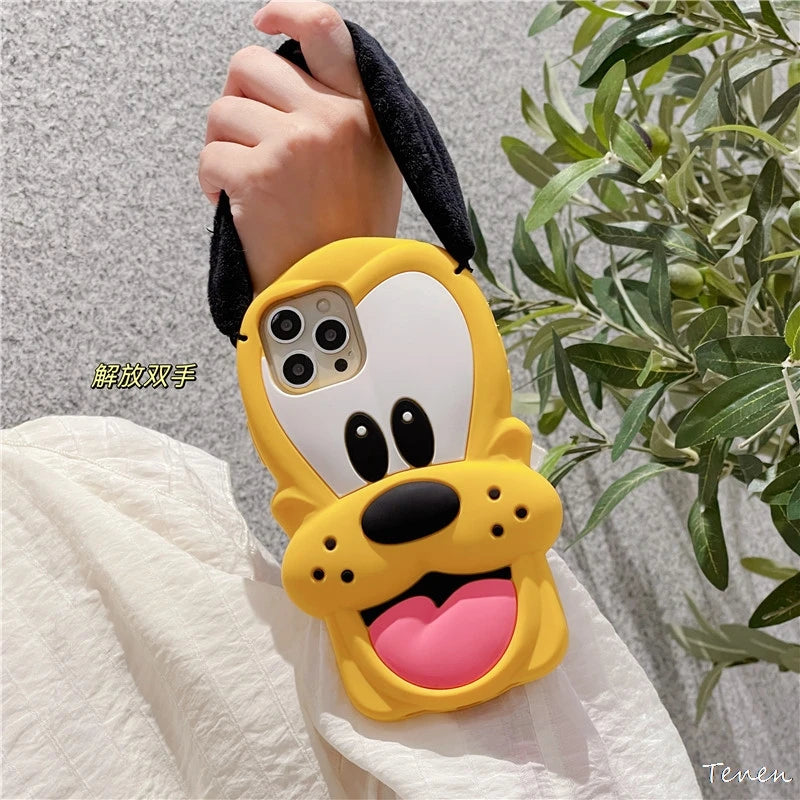 Disney Pluto Pup Plush Ears Phone Case For iPhone 11 12 13 14 15 Pro Max 15Pro 14Pro 13Pro 3D Soft silicone Dog Cover