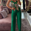 Spring Summer Sleeveless Suit Fashion Print Two Piece Sets Women Sexy V-neck Button Metal Sling Top & Wide Leg Pants Outfits