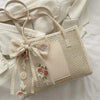 Trendy Lightweight Casual Bow Decor Straw Bag Hollow Out Knitted Flower Tote Bag Large Capacity Shoulder Bag For Teen Girl Women