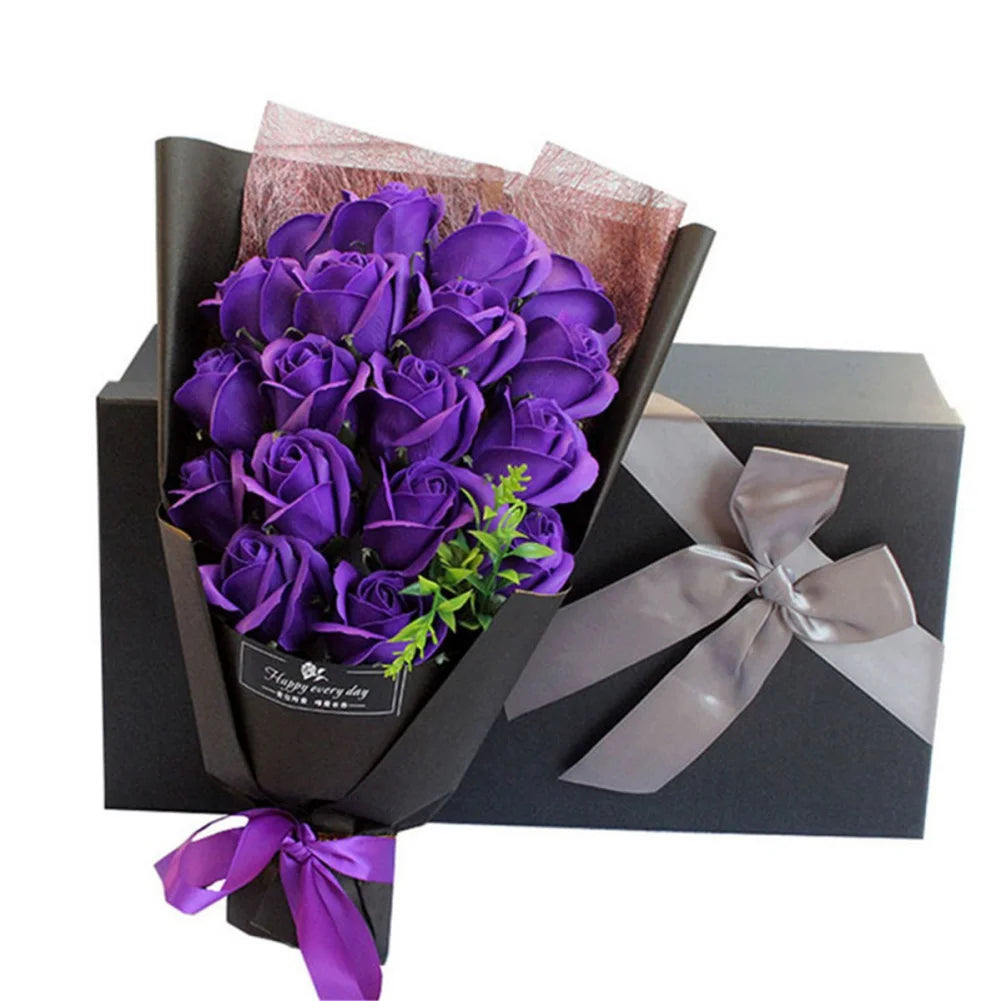 18Pcs/Box Soap Flower Bouquet Beautiful Flora Scented Bath Soap Flower in Gift Box for Anniversary Valentine's Day Mother Day
