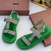 Wish Color Block Flat Bottom Square Head Sandals Women's Crossbody Woven Sports Style Magic Tape Beach Slippers