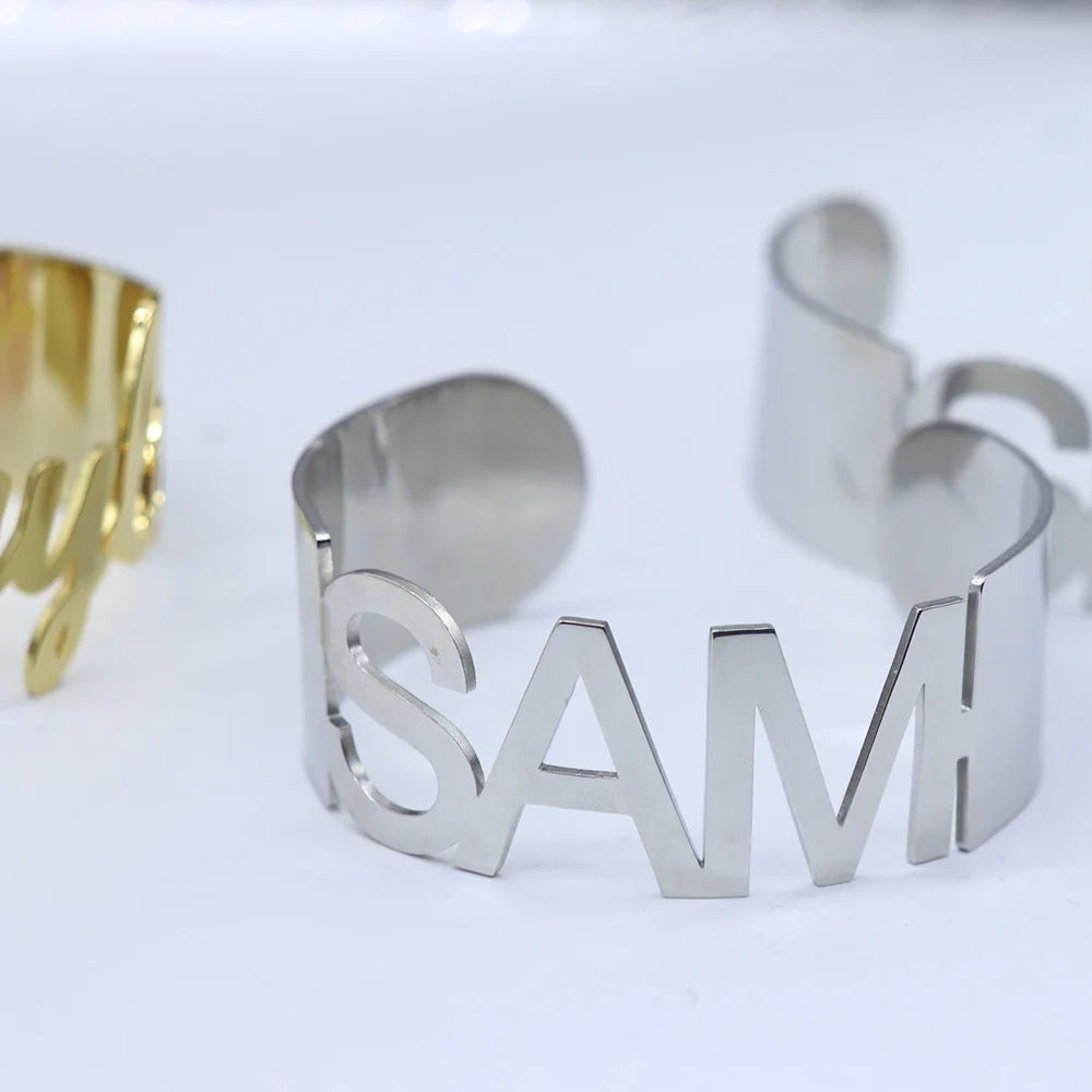 Personalized Name Women's Bracelet Stainless Steel Gold and Silver Bracelet Personalized Charm Bracelet Valentine's Day Gift