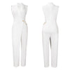 Elegant Jumpsuits & Rompers for Woman 2024 New Turn Down Collar Sleeveless High Waisted V Neck Straight Female Birthday Overalls
