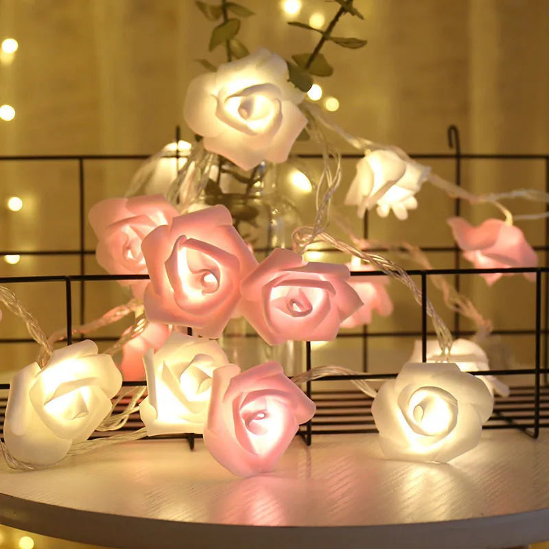 Rose LED Flower String Lights Garland Fairy Lights Romantic Lamp 3M 20LEDs For Wedding Valentines Day Christmas Party Decoration