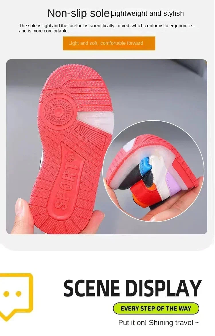 Disney Children's Sneakers Boys Girls Mickey Led Light Sport Shoes Student Shoes Hook Anti-slip Kids Outdoor Shoes Basket Shoes