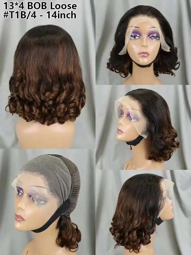 Loose Wave Human Hair Wigs for Black Women 1BT4 Color 13x4 HD Lace Frontal 200% Density Brazilian Fumi Human Hair Wigs