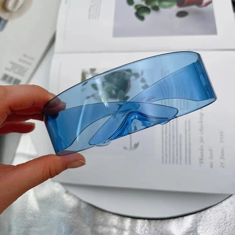 Futuristic Narrow Visor women Sunglasses Laser Eyeglasses Personality Mirrored Lens Eyewear Glasses integrated Men sun glasses