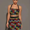 Women 2025 New Sexy Backless Halter Jacquard Two Piece Mini Skirt Bandage Set Celebrity Designer Evening Party Women's Set