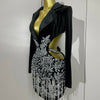 Stock Luxury Diamonds Tassel Sexy Hollow Out Black Mini Dress Woman Evening Celebrate Birthday Party Stage PhotoShoot Costume