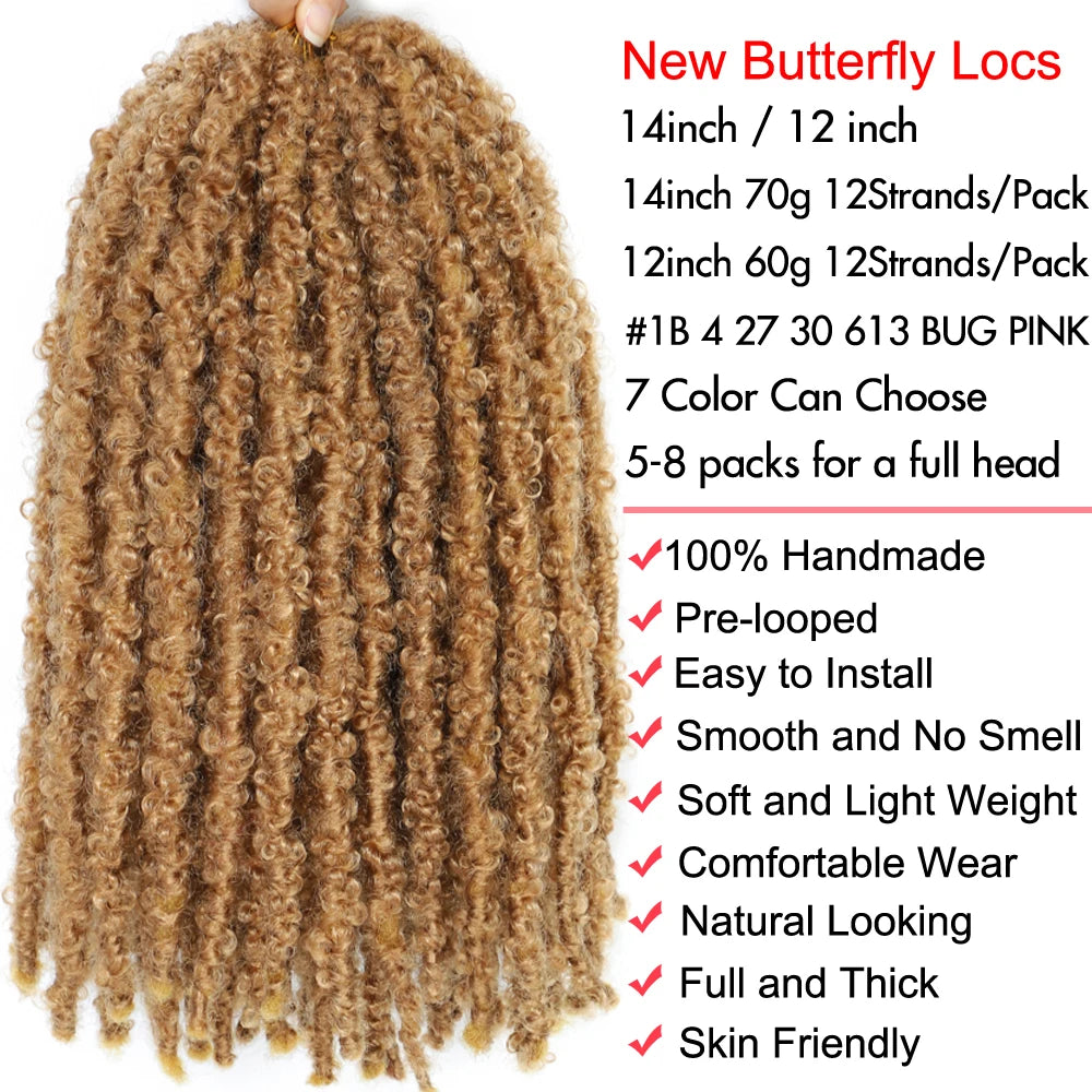 14 12 inch Butterfly Faux Locs Crochet Hair Braids Pre looped Distressed Goddess Butterfly Soft Locs Crochets Braids Cheveux Lok