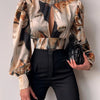Spring Women Sexy Backless Hollow Print Shirts Tops 2024 Casual Stand Long Sleeve Office Lady Blouses Fashion Party Crop Top