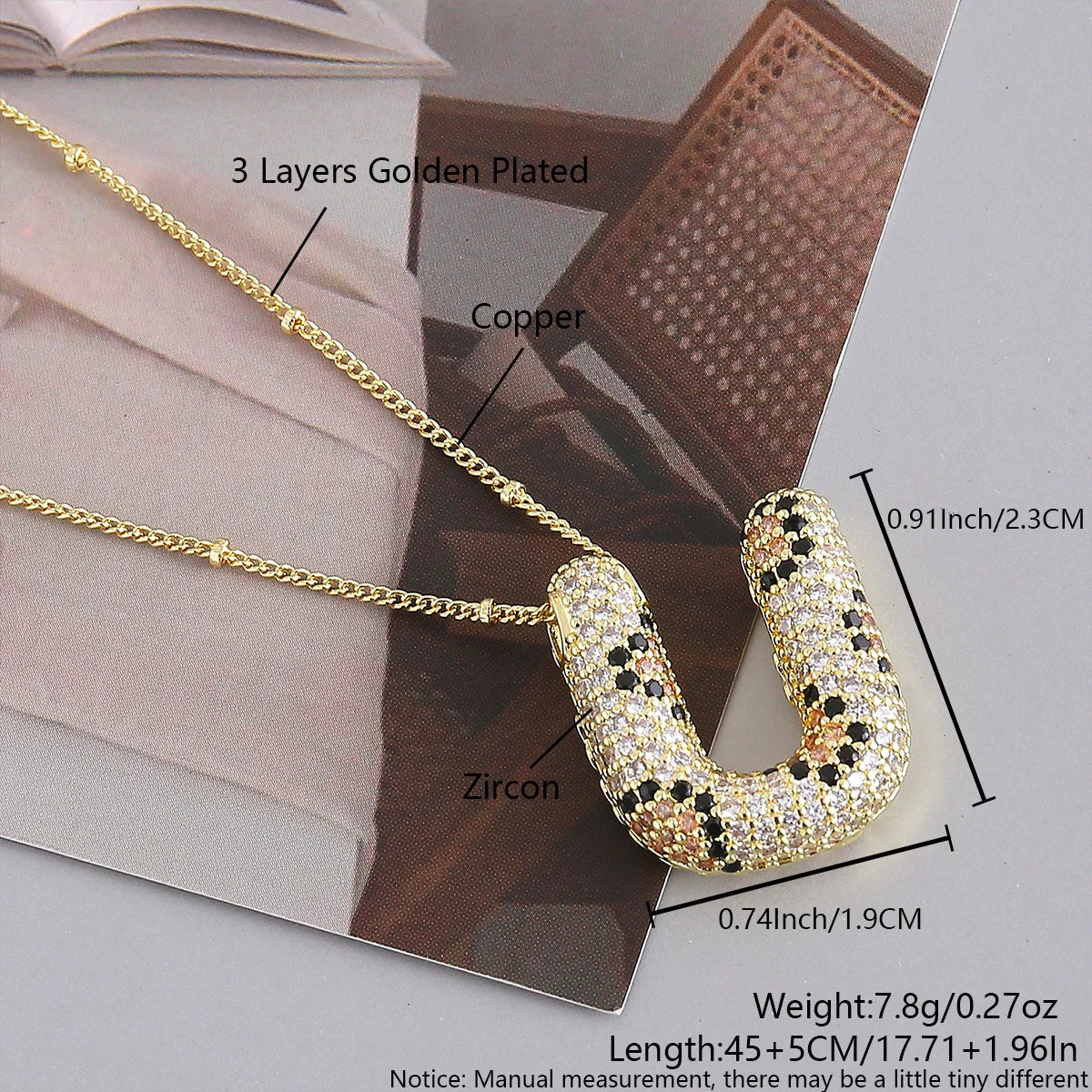 MHS.SUN New Leopard Bubble Letter Necklace Gold Plated Chunky Bubble Zircon 26 Initial Pendant Necklace Women Fashion Jewelry