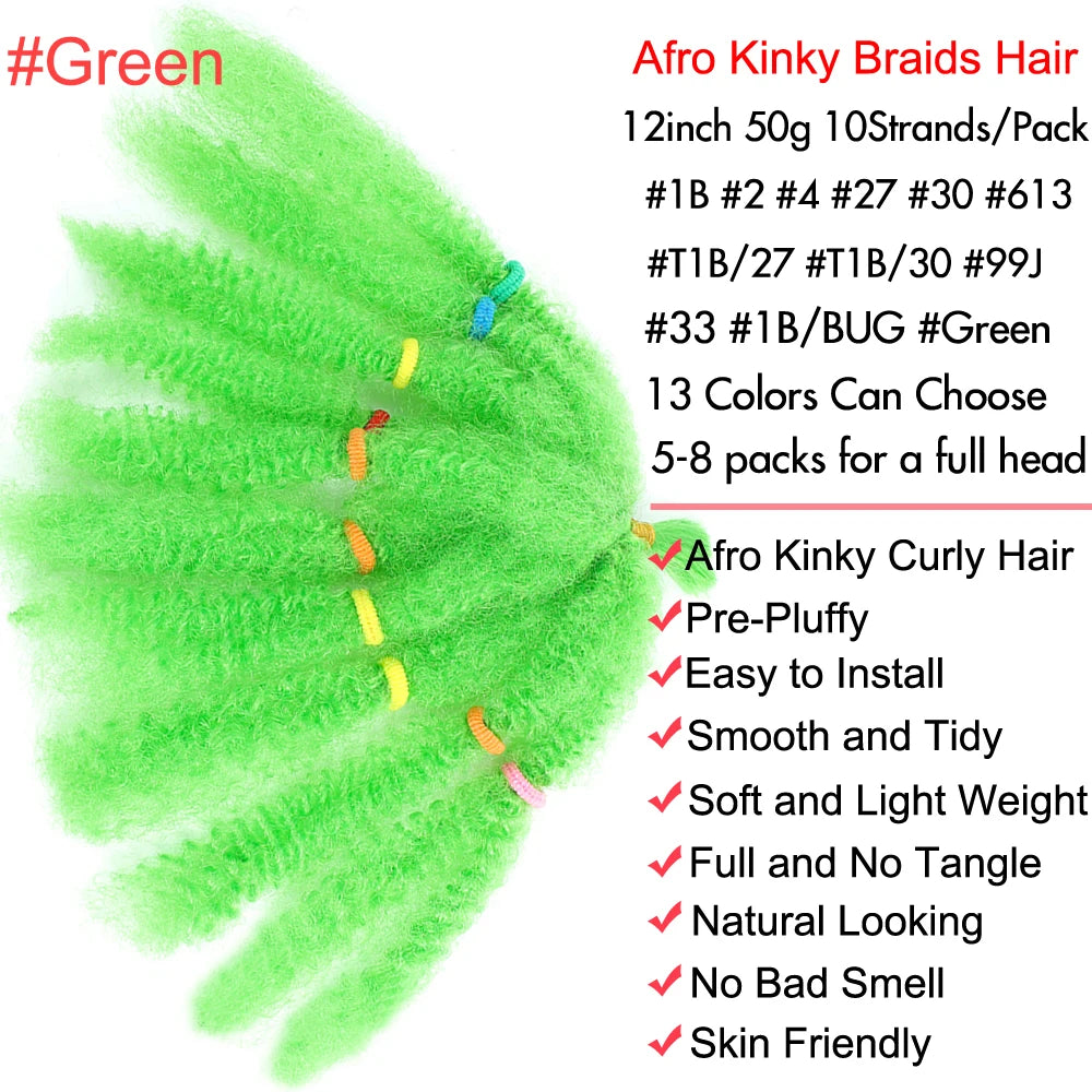 Afro Kinky Curly Hair Bulk Synthetic 12inch Ombre Marley Twists Braiding Hair #1B 4 27 30 33 99J Green Ombre Purple Brown Colors