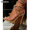 Eilyken CRYSTAL Diamond Thin High Heels Women Sandals Sexy Ankle Cross Strap Lace-Up Square Toe Party Dress Female Shoes