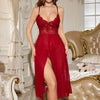 FOXWISH New Sexy Lingerie Pajamas Women's Nightwear Sleepshirts High Slit Thin Lace Mesh Nightdress Sleep Dress Red Nighty