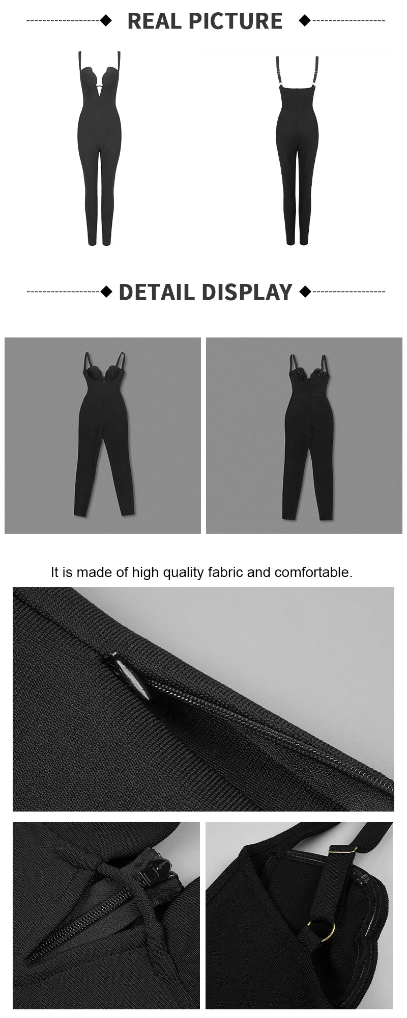 Black Sleeveless V-Neck Bandage Bodice Jumpsuit with Cut - Out Detail - Date Evening & Cocktail Party Outfit