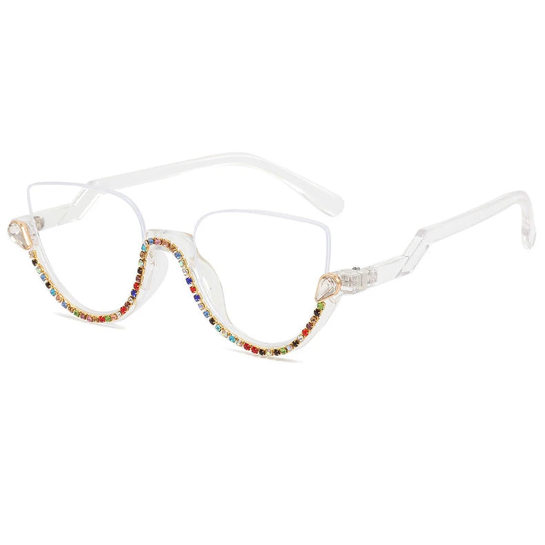 Vintage Half Frame Diamond Anti Blue Light Optical Glasses Frames Brand Designer Women Fashion Cat Eye Computer Eyeglasses
