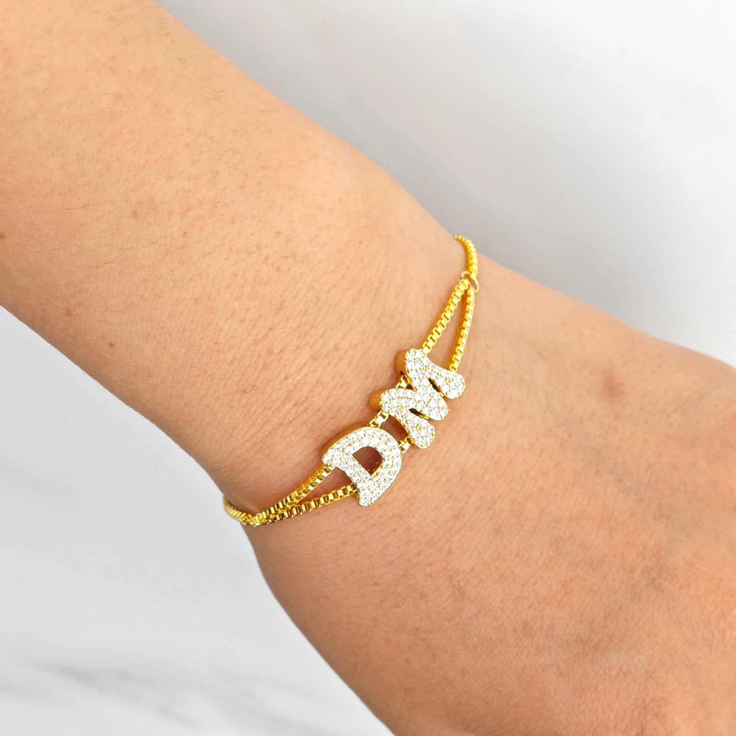 DOREMI Fat Bubble Slide Initial Letters Bracelet Full Crystal Letters Women Name DIY Sliding Slider Letter Bracelets