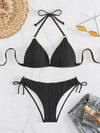 Bikini Set Women Low Waist Sexy Two Piece Swimsuit Women's Solid Color Black Lace-up Push Up Brazilian Bikinis Bathsuit