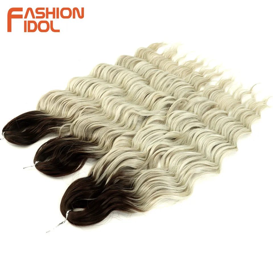 FASHION IDOL 24 Inch Synthetic Hair Water Wave Braiding Hair Extensions Ombre Rainbow color Deep Wave Curl Twist Crochet Hair