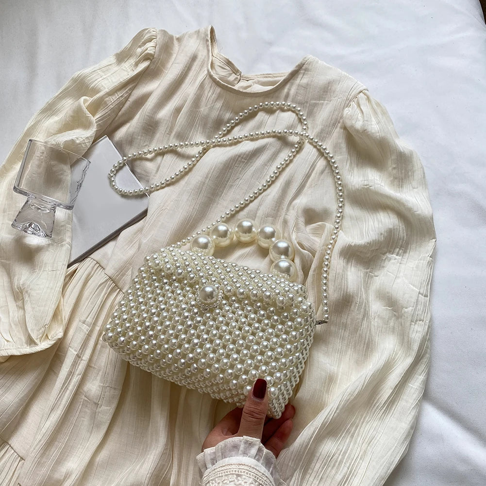 2024 Newest Handmade Pearl Knitting Evening Handbag Luxury Women's Snall Crossbody Bag High-end Hand-Woven Elegant Clutch Purses