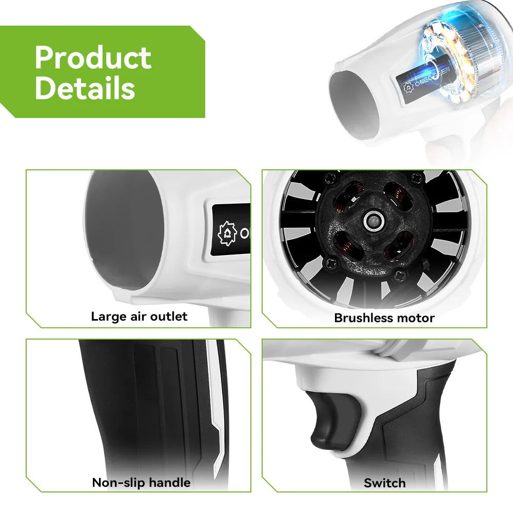 ONEGREEN 2000W Electric Brushless Turbo Fan Blowers Cordless 150000RPM Air Blower Violent Power Tools for Makita 18V Battery