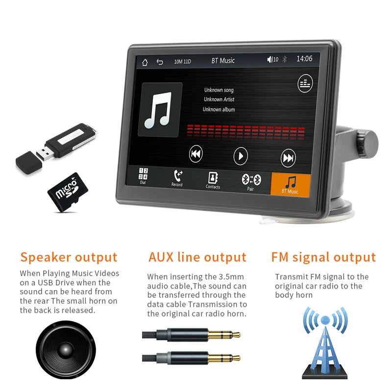 7" Screen Car Monitor Radio Wireless Carplay Android-Auto Bluetooth FM Transmitter Touch Screen Multimedia Video Player B500W