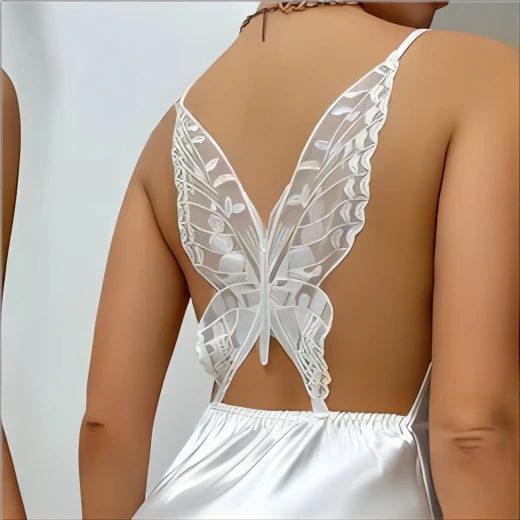 Summer fashion sexy women's casual nightdress dress suspenders Stitch print casual U-neck lace butterfly backless pajamas women