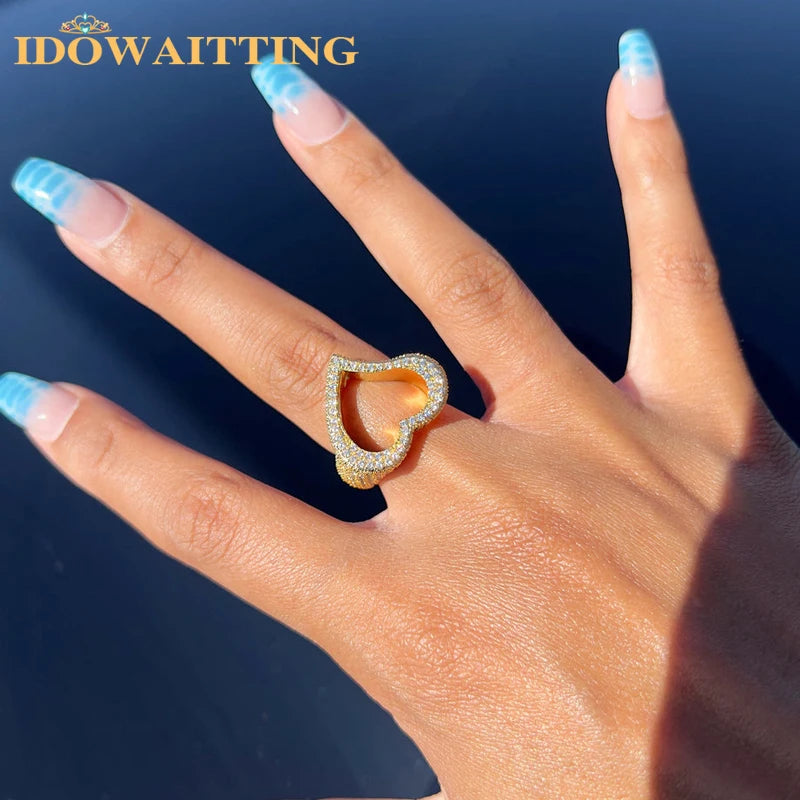 Full Micro Paved CZ Hollow Heart Ring High Quality Iced Out Bling Cubic Zirconia For Women Girlfriend Valentines Finger Jewelry