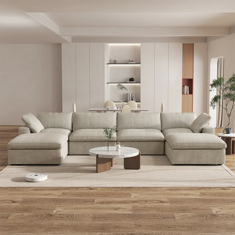 Cloud Modular Sectional Sofa with 2 Storage Ottomans 160.6" Down Filled Comfort U Shaped Sofa Minimalist Wide Deep Seat Couch