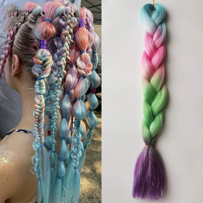 Colored Braiding Hair Mix Tinsels  Jumbo Braiding Tinsel Hair 4 Tones Ombre Braids  24 inch Festival Rave Hair For Girls Kids