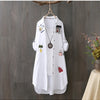 Women Cotton Embroidery Loose Long White Shirts 2025 Spring Autumn New Casual Office Lady Blouse Female Top Loose shirt