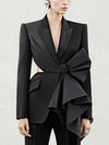 TWOTWINSTYLE Solid Spliced Bowknot Hollow Out Blazer For Women Notched Collar Long Sleeve Tunic Temperament Blazers Female New