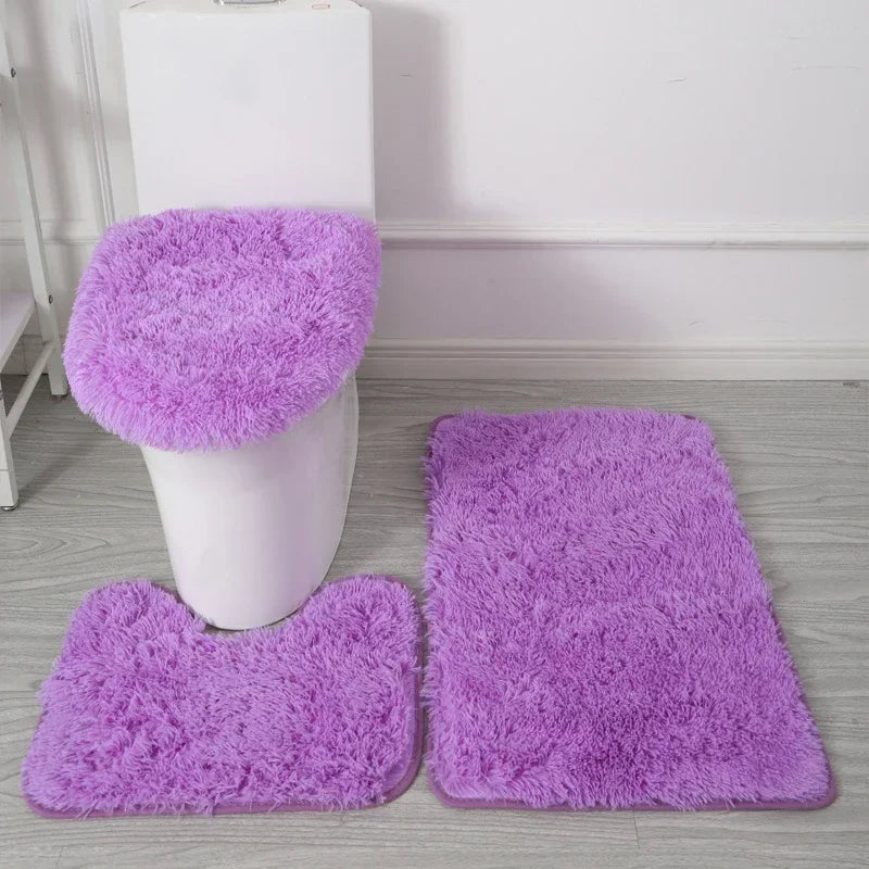3PCS/set Solid Color Home Carpets Toilet Lid Cover Rugs Kit Non-slip Foot Mat for Bathroom Floor Bath Rug Foot Mat