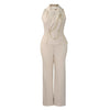 C8604 Foreign Trade Women's Fashionable Sexy Chain Collar Wide Leg African Jumpsuit Casual Style Long Dress For Ladies
