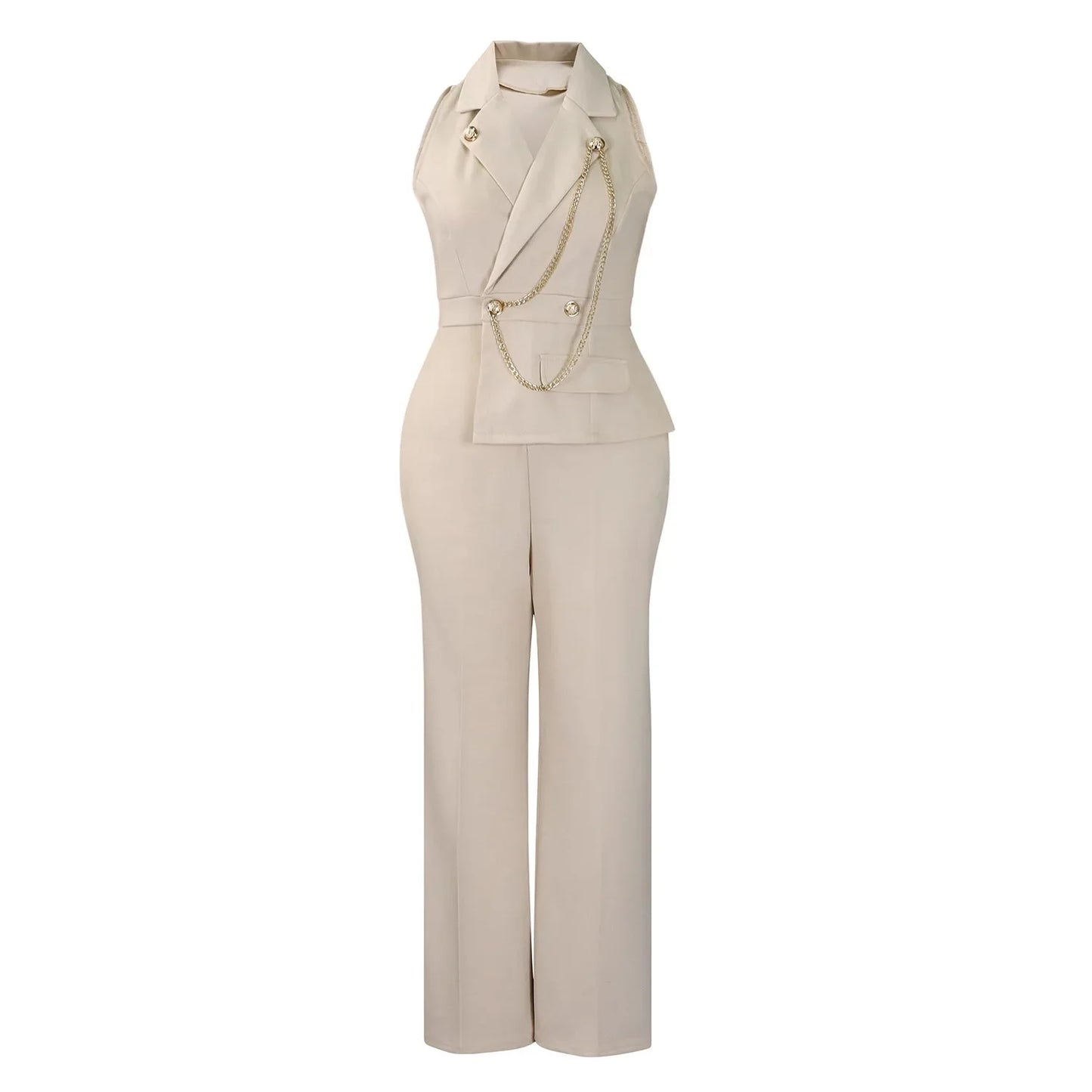 C8604 Foreign Trade Women's Fashionable Sexy Chain Collar Wide Leg African Jumpsuit Casual Style Long Dress For Ladies