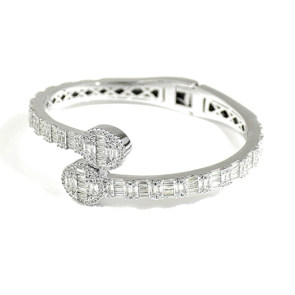 New Iced Out Bling Butterfly Heart Bracelet Silver Color CZ  Zircon Oval Charm Opened Bangle For Men Women Hiphop Luxury Jewelry