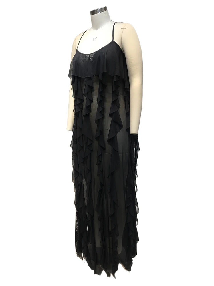 Chic and Elegant Summer Dress Women Halter Sexy Birthday Dress Transparent Mesh Backless Maxi Dress Wholesale Dropshipping